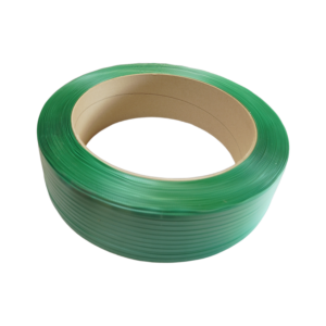 Fleje verde PET 5/8" moleteado rollo (con carrito jumbo/plato)